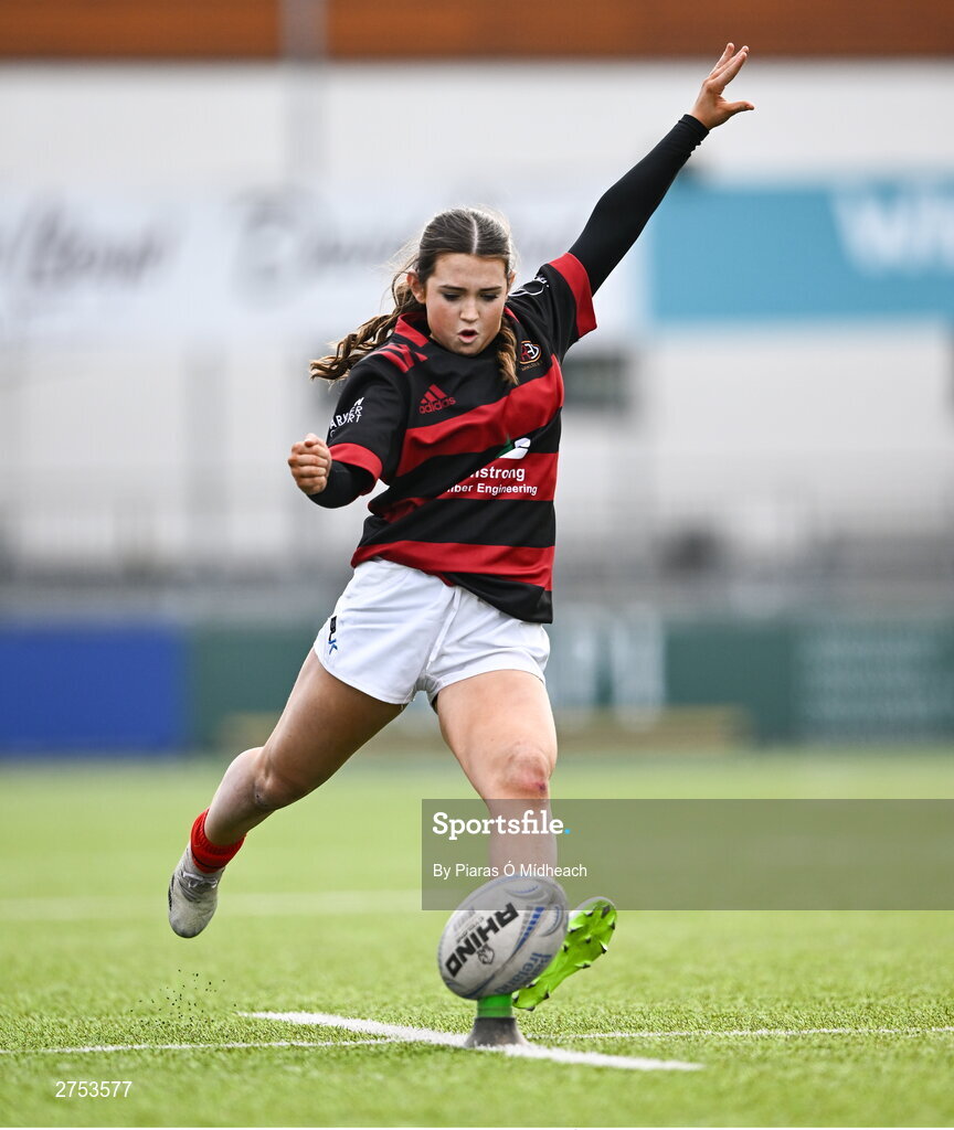 6 March 2024; Shyne Leonard of St Mary's Arklow during the Bank of Ireland Leinster Rugby Schools Girls’ Junior final match between St Mary's New Ross and St Mary's Arklow at Energia Park in Dublin. Photo by Piaras Ó Mídheach/Sportsfile