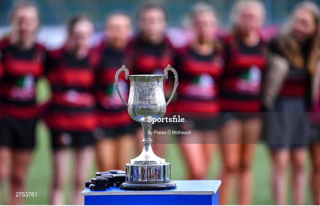 6 March 2024; A general view of the cup after the Bank of Ireland Leinster Rugby Schools Girls’ Junior final match between St Mary's New Ross and St Mary's Arklow at Energia Park in Dublin. Photo by Piaras Ó Mídheach/Sportsfile