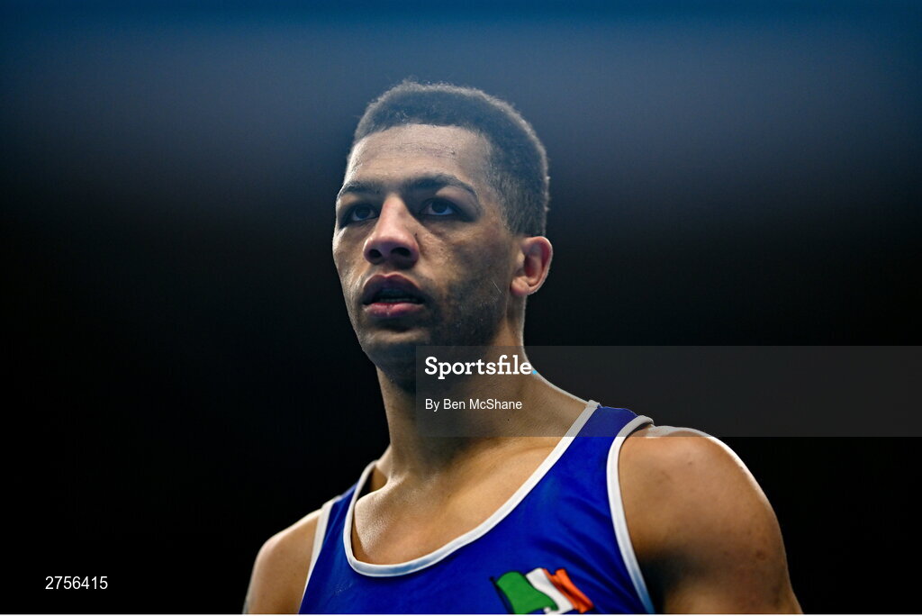 8 March 2024; Kelyn Cassidy of Ireland after victory over Wyatt Trujillo of Guatemala in their Men's 80kg Round of 32 bout during day six at the Paris 2024 Olympic Boxing Qualification Tournament at E-Work Arena in Busto Arsizio, Italy. Photo by Ben McShane/Sportsfile