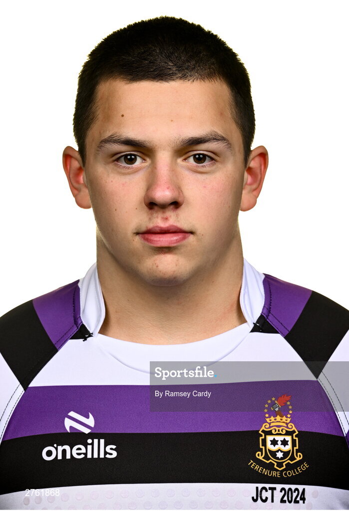 15 March 2024; Rory O’Brien during a Terenure College squad portrait session ahead of their Bank of Ireland Leinster Schools Junior Cup Final. Photo by Ramsey Cardy/Sportsfile