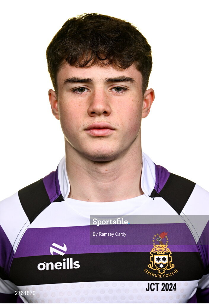 15 March 2024; Senan Gavin during a Terenure College squad portrait session ahead of their Bank of Ireland Leinster Schools Junior Cup Final. Photo by Ramsey Cardy/Sportsfile