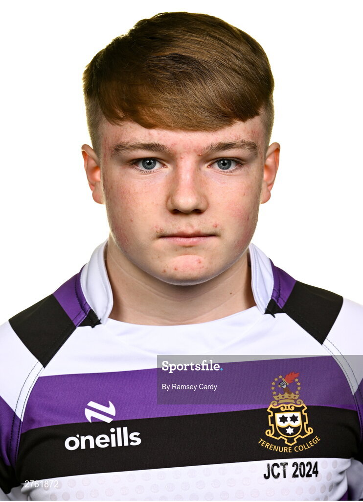 15 March 2024; Ewan MacGinty during a Terenure College squad portrait session ahead of their Bank of Ireland Leinster Schools Junior Cup Final. Photo by Ramsey Cardy/Sportsfile