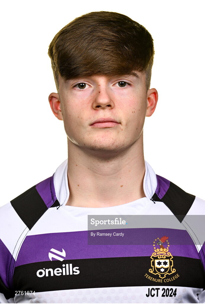 15 March 2024; Aaron Dillon during a Terenure College squad portrait session ahead of their Bank of Ireland Leinster Schools Junior Cup Final. Photo by Ramsey Cardy/Sportsfile