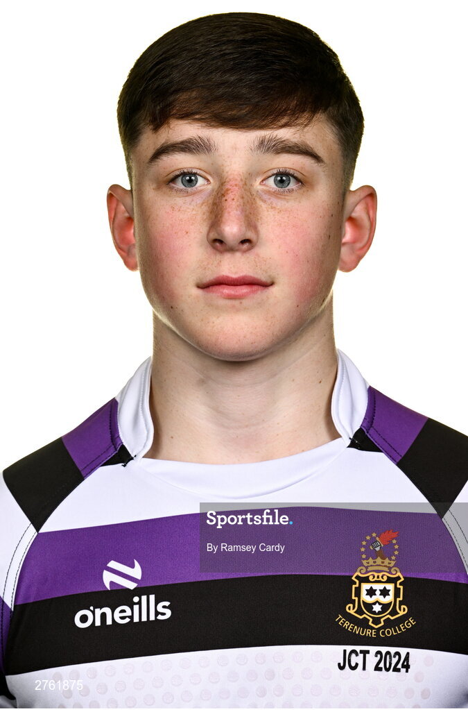 15 March 2024; Frank Maher during a Terenure College squad portrait session ahead of their Bank of Ireland Leinster Schools Junior Cup Final. Photo by Ramsey Cardy/Sportsfile