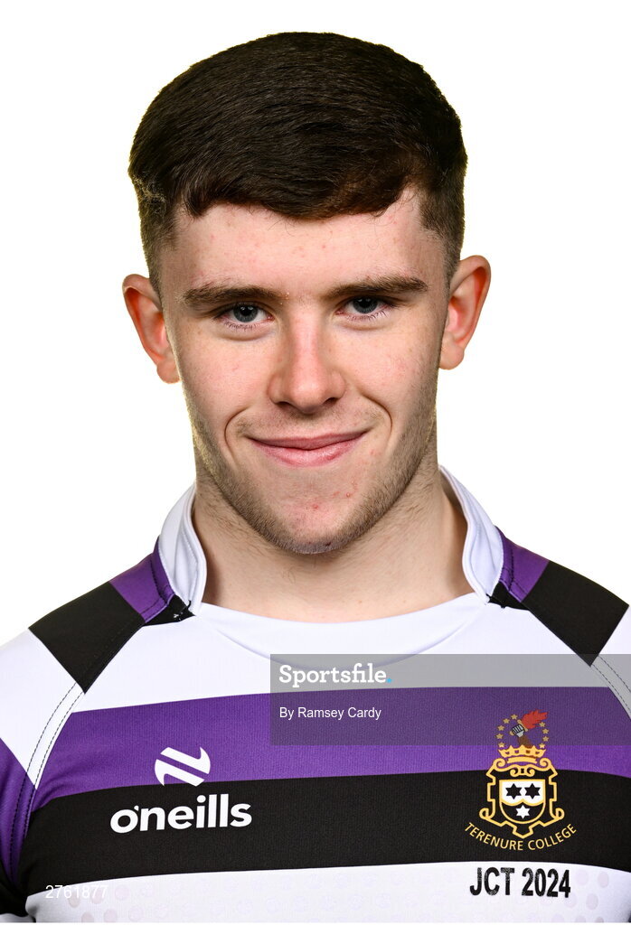 15 March 2024; Niall Fallon during a Terenure College squad portrait session ahead of their Bank of Ireland Leinster Schools Junior Cup Final. Photo by Ramsey Cardy/Sportsfile