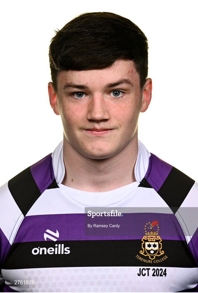 15 March 2024; Oisin McEntee during a Terenure College squad portrait session ahead of their Bank of Ireland Leinster Schools Junior Cup Final. Photo by Ramsey Cardy/Sportsfile