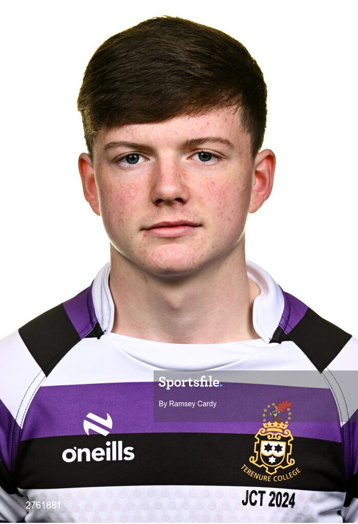 15 March 2024; Tommy Smyth during a Terenure College squad portrait session ahead of their Bank of Ireland Leinster Schools Junior Cup Final. Photo by Ramsey Cardy/Sportsfile
