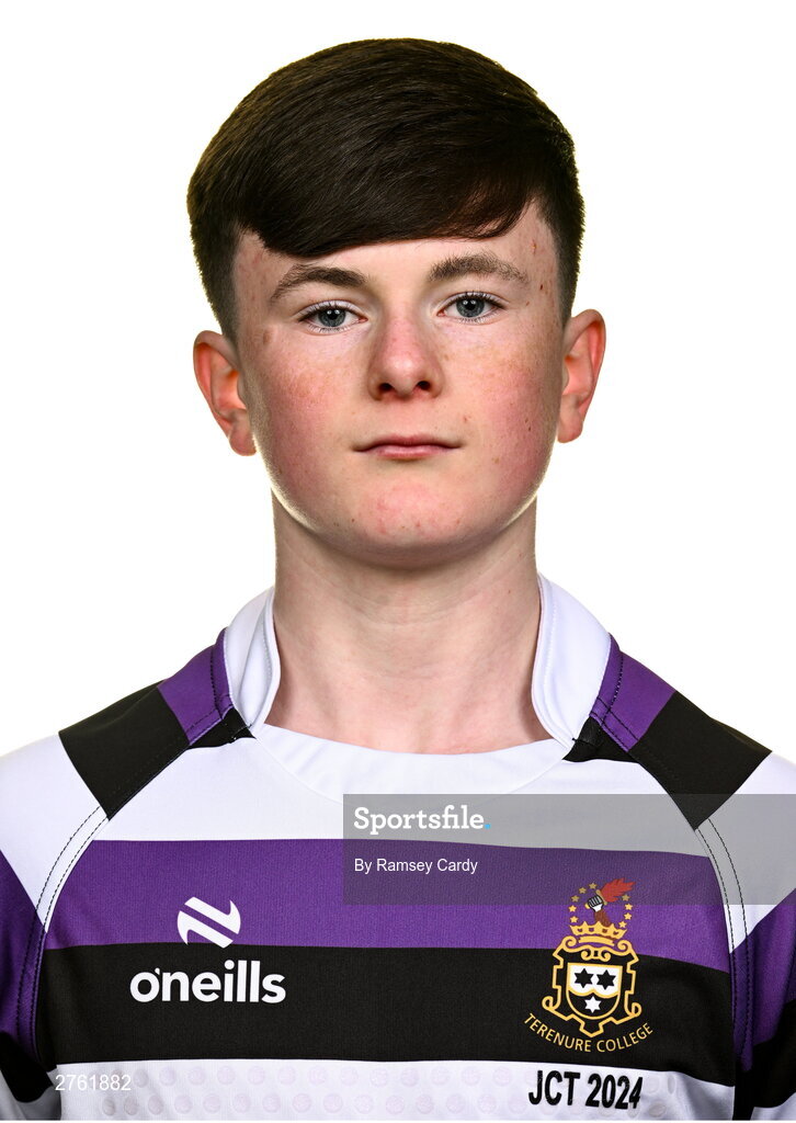 15 March 2024; Cillian McGetrick during a Terenure College squad portrait session ahead of their Bank of Ireland Leinster Schools Junior Cup Final. Photo by Ramsey Cardy/Sportsfile