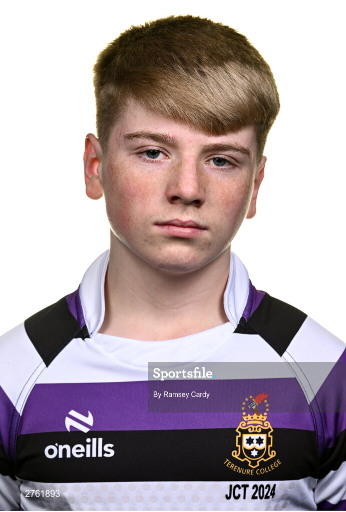 15 March 2024; Jamie Sharpe during a Terenure College squad portrait session ahead of their Bank of Ireland Leinster Schools Junior Cup Final. Photo by Ramsey Cardy/Sportsfile