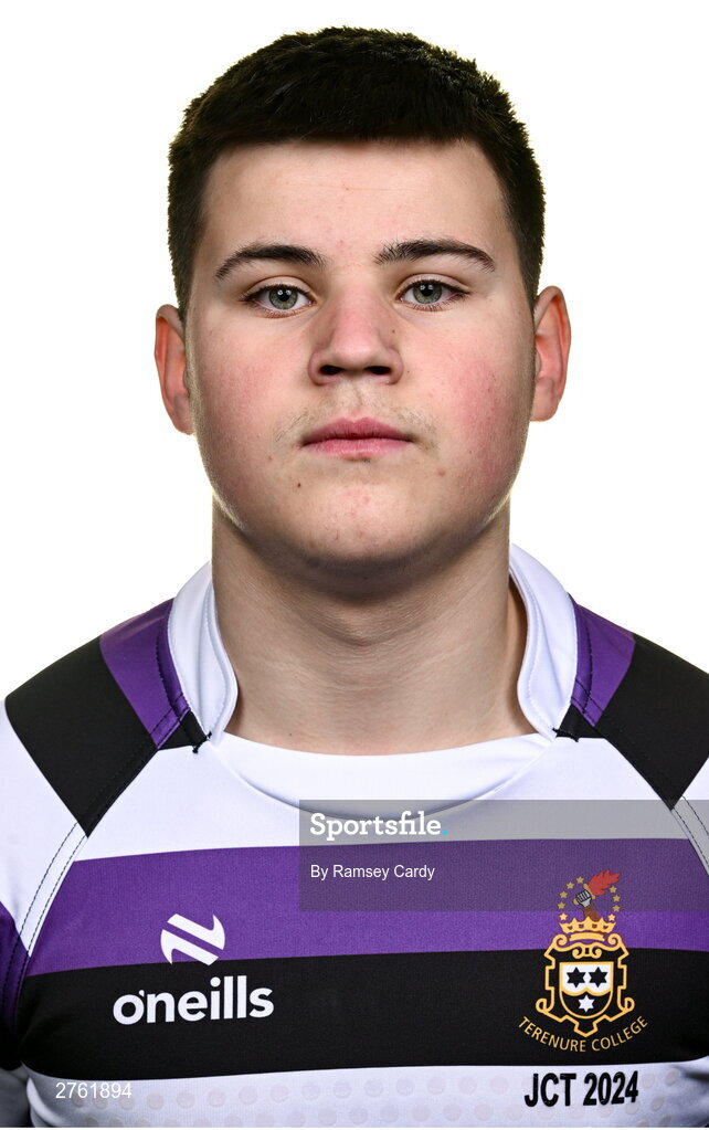 15 March 2024; Brian Hughes during a Terenure College squad portrait session ahead of their Bank of Ireland Leinster Schools Junior Cup Final. Photo by Ramsey Cardy/Sportsfile