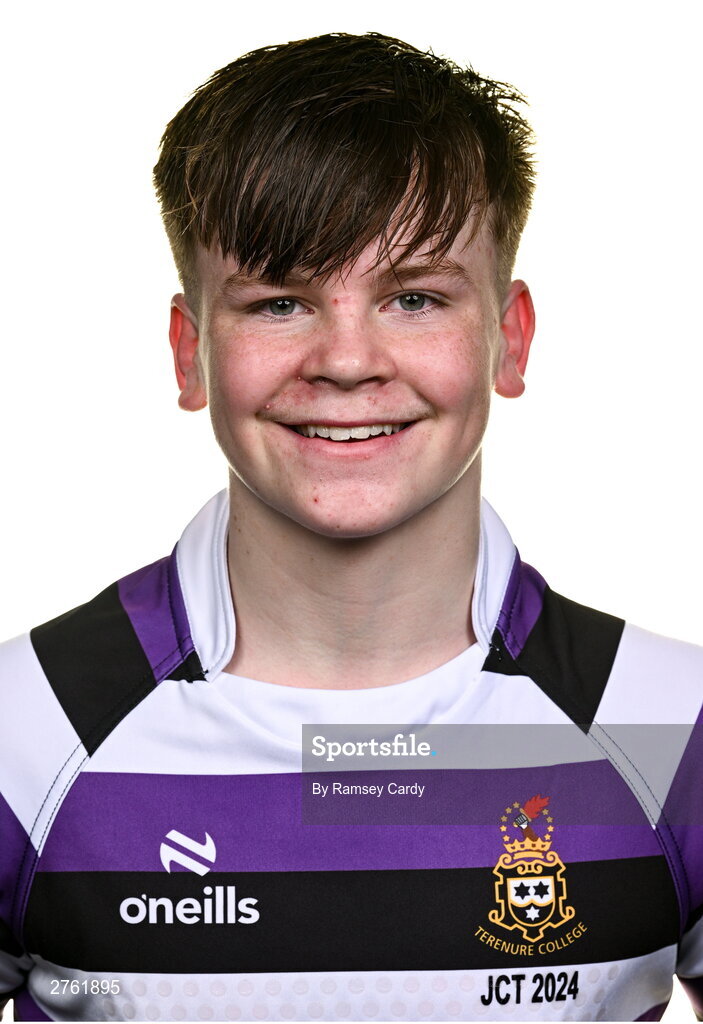 15 March 2024; Rory Curry during a Terenure College squad portrait session ahead of their Bank of Ireland Leinster Schools Junior Cup Final. Photo by Ramsey Cardy/Sportsfile