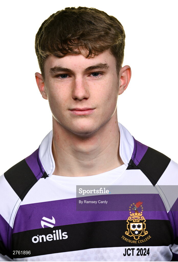 15 March 2024; Tadhg Hutchinson during a Terenure College squad portrait session ahead of their Bank of Ireland Leinster Schools Junior Cup Final. Photo by Ramsey Cardy/Sportsfile