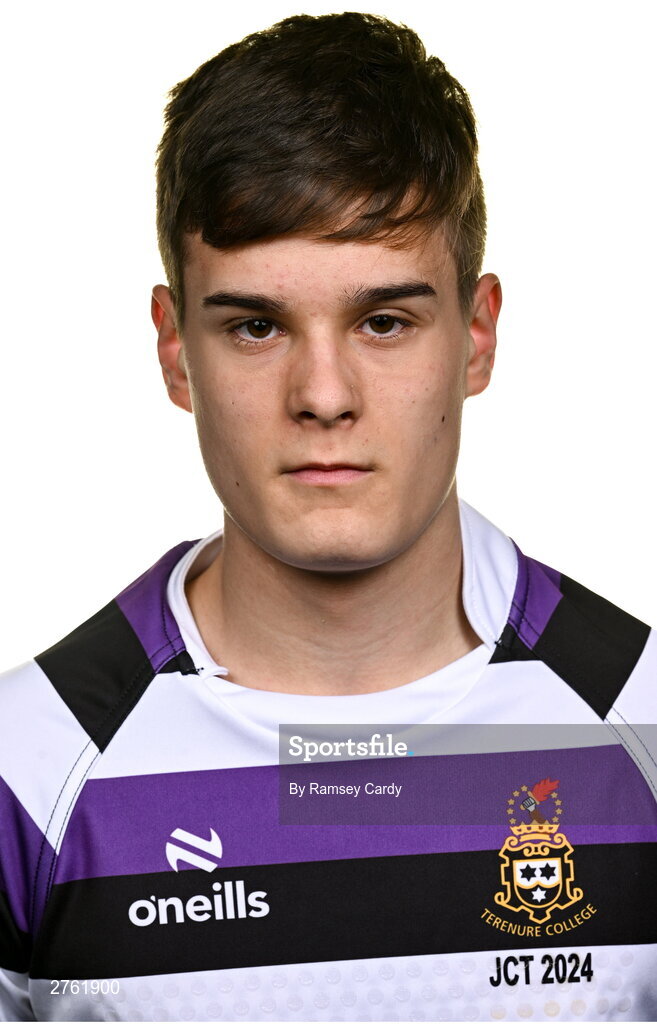 15 March 2024; Max Mulcahy during a Terenure College squad portrait session ahead of their Bank of Ireland Leinster Schools Junior Cup Final. Photo by Ramsey Cardy/Sportsfile