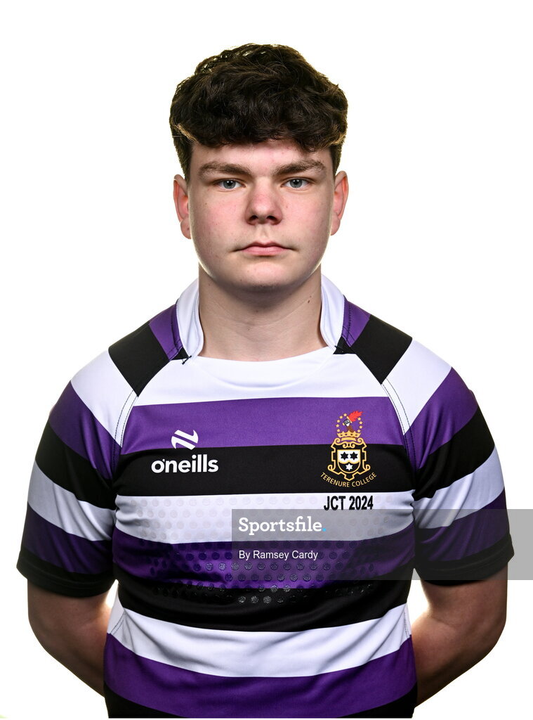 15 March 2024; Andrew Searson during a Terenure College squad portrait session ahead of their Bank of Ireland Leinster Schools Junior Cup Final. Photo by Ramsey Cardy/Sportsfile