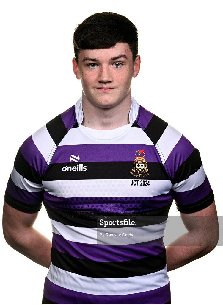 15 March 2024; Oisin McEntee during a Terenure College squad portrait session ahead of their Bank of Ireland Leinster Schools Junior Cup Final. Photo by Ramsey Cardy/Sportsfile