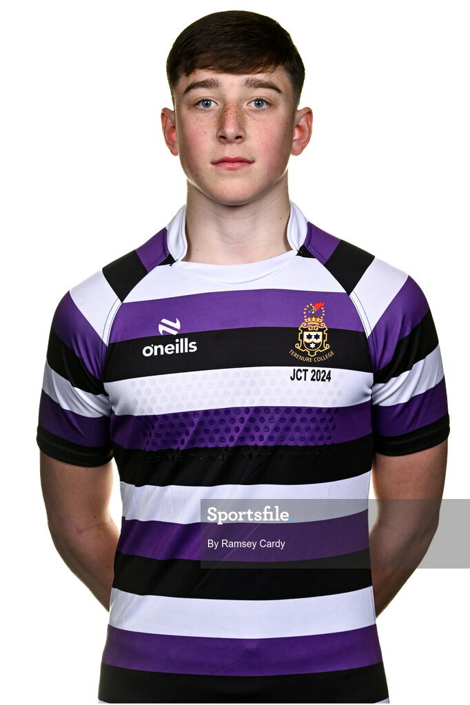 15 March 2024; Frank Maher during a Terenure College squad portrait session ahead of their Bank of Ireland Leinster Schools Junior Cup Final. Photo by Ramsey Cardy/Sportsfile
