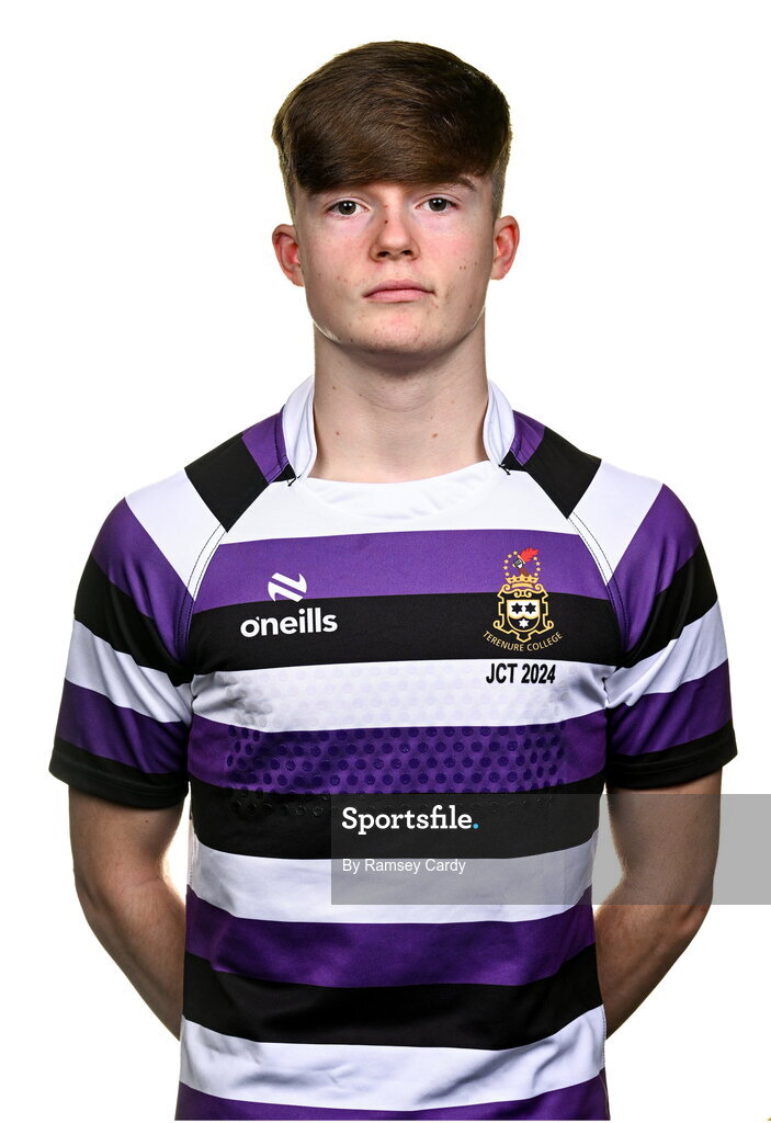 15 March 2024; Aaron Dillon during a Terenure College squad portrait session ahead of their Bank of Ireland Leinster Schools Junior Cup Final. Photo by Ramsey Cardy/Sportsfile