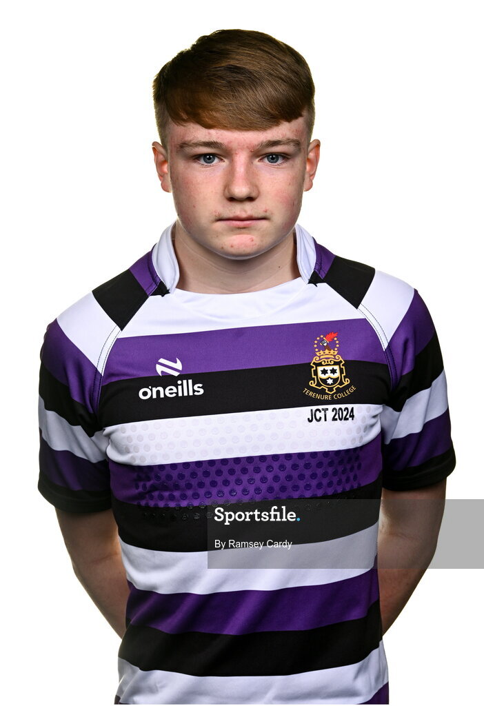 15 March 2024; Ewan MacGinty during a Terenure College squad portrait session ahead of their Bank of Ireland Leinster Schools Junior Cup Final. Photo by Ramsey Cardy/Sportsfile