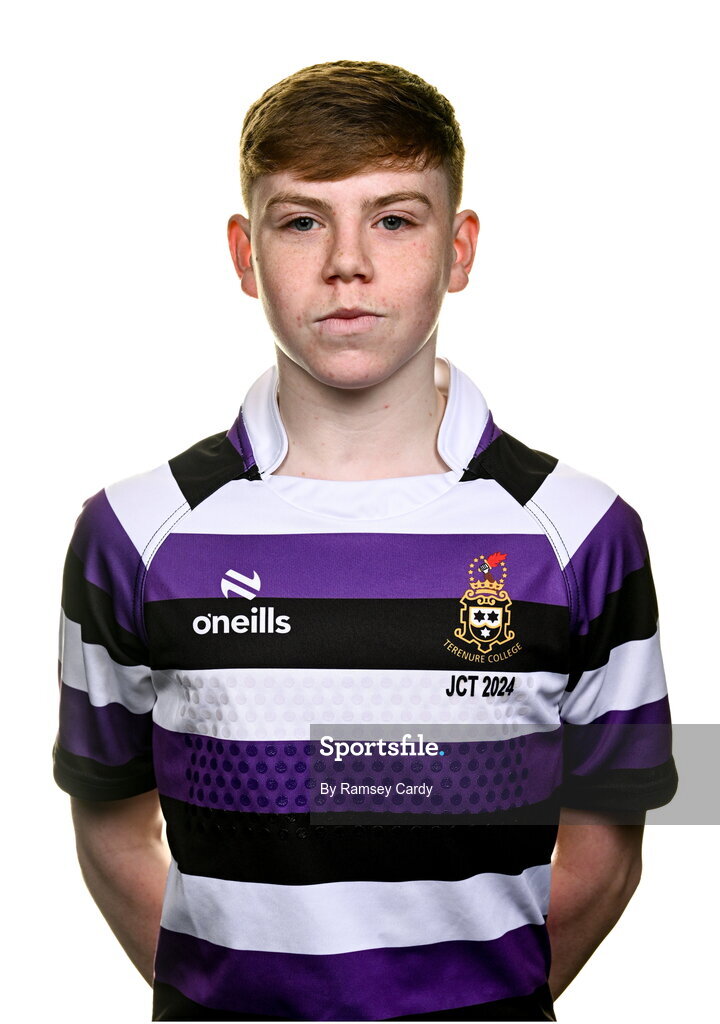 15 March 2024; Adam Kenny during a Terenure College squad portrait session ahead of their Bank of Ireland Leinster Schools Junior Cup Final. Photo by Ramsey Cardy/Sportsfile