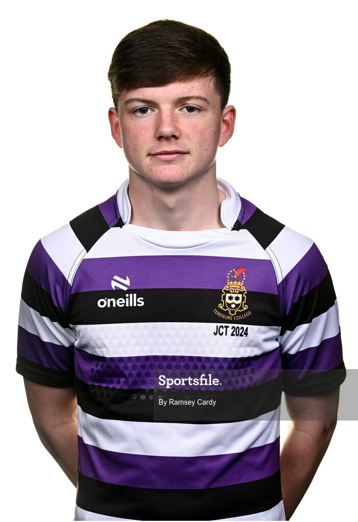 15 March 2024; Tommy Smyth during a Terenure College squad portrait session ahead of their Bank of Ireland Leinster Schools Junior Cup Final. Photo by Ramsey Cardy/Sportsfile