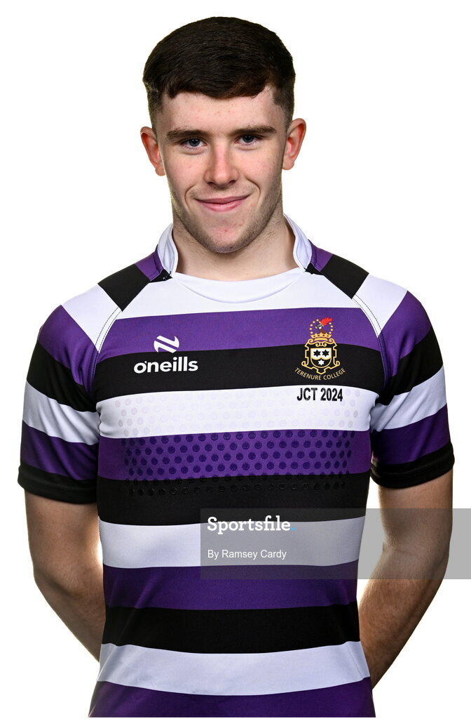 15 March 2024; Niall Fallon during a Terenure College squad portrait session ahead of their Bank of Ireland Leinster Schools Junior Cup Final. Photo by Ramsey Cardy/Sportsfile