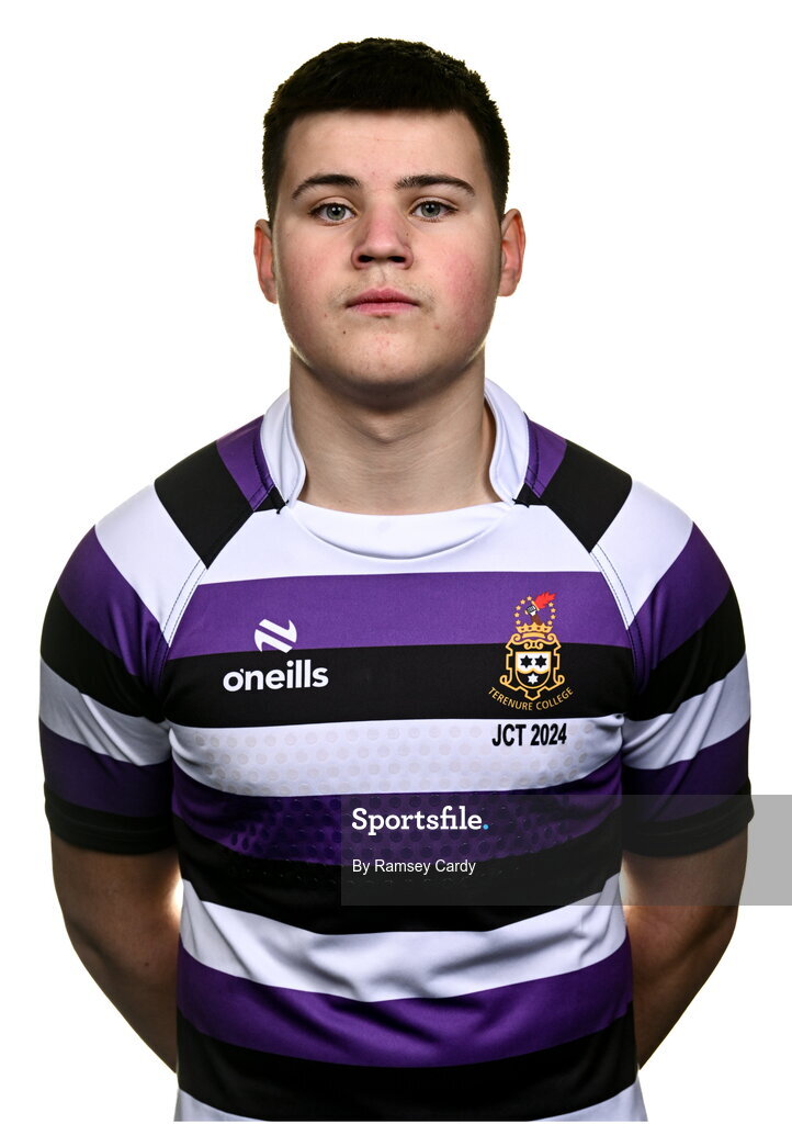 15 March 2024; Brian Hughes during a Terenure College squad portrait session ahead of their Bank of Ireland Leinster Schools Junior Cup Final. Photo by Ramsey Cardy/Sportsfile