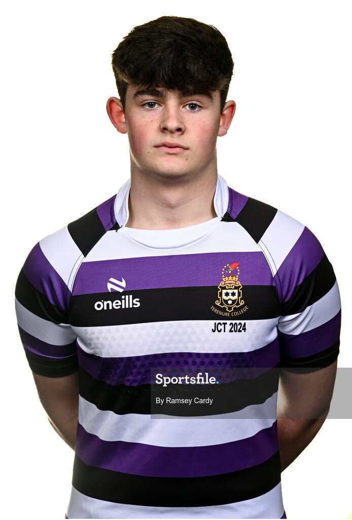 15 March 2024; Tola McKenzie during a Terenure College squad portrait session ahead of their Bank of Ireland Leinster Schools Junior Cup Final. Photo by Ramsey Cardy/Sportsfile