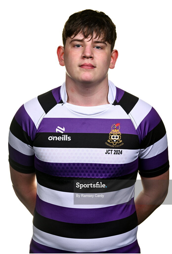 15 March 2024; Finlay Ryan-Power during a Terenure College squad portrait session ahead of their Bank of Ireland Leinster Schools Junior Cup Final. Photo by Ramsey Cardy/Sportsfile