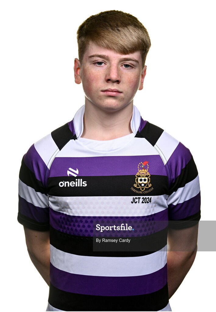15 March 2024; Jamie Sharpe during a Terenure College squad portrait session ahead of their Bank of Ireland Leinster Schools Junior Cup Final. Photo by Ramsey Cardy/Sportsfile