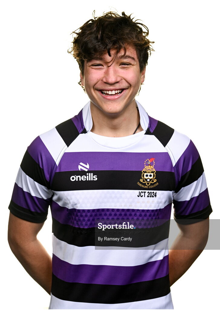 15 March 2024; Arran Boehm during a Terenure College squad portrait session ahead of their Bank of Ireland Leinster Schools Junior Cup Final. Photo by Ramsey Cardy/Sportsfile