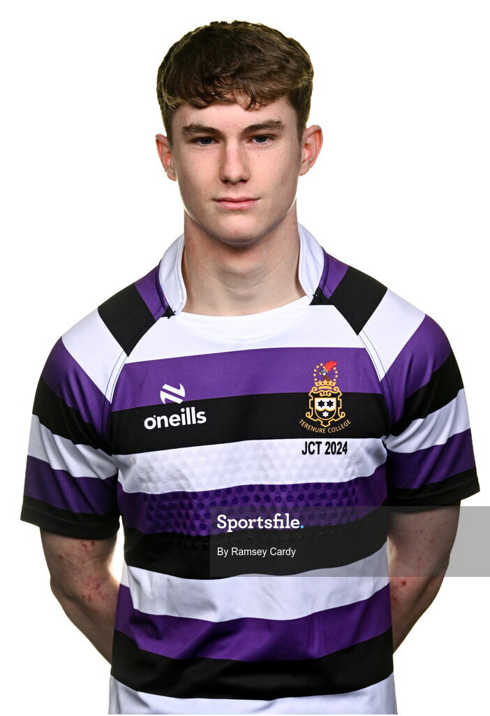 15 March 2024; Tadhg Hutchinson during a Terenure College squad portrait session ahead of their Bank of Ireland Leinster Schools Junior Cup Final. Photo by Ramsey Cardy/Sportsfile