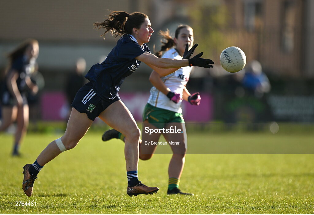 17 March 2024; Eilís Lynch of Kerry in action against Seona Lynch of Meath during the Lidl LGFA National League Division 1 Round 6 match between Meath and Kerry at Donaghmore Ashbourne GAA Club in Ashbourne, Meath. Photo by Brendan Moran/Sportsfile