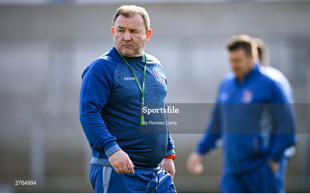 19 March 2024; Interim head coach Richie Murphy during Ulster Rugby squad training at the Kingspan Stadium in Belfast. Photo by Ramsey Cardy/Sportsfile