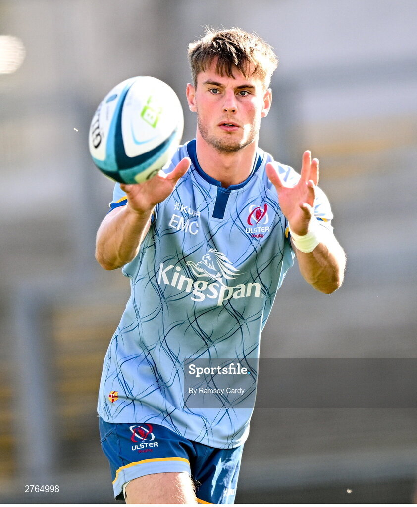 19 March 2024; Ethan McIlroy during Ulster Rugby squad training at the Kingspan Stadium in Belfast. Photo by Ramsey Cardy/Sportsfile
