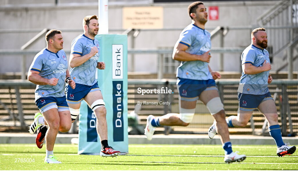 19 March 2024; Ulster players, from left, Eric O'Sullivan, Iain Henderson, Cormac Izuchukwu and Andrew Warwick during Ulster Rugby squad training at the Kingspan Stadium in Belfast. Photo by Ramsey Cardy/Sportsfile