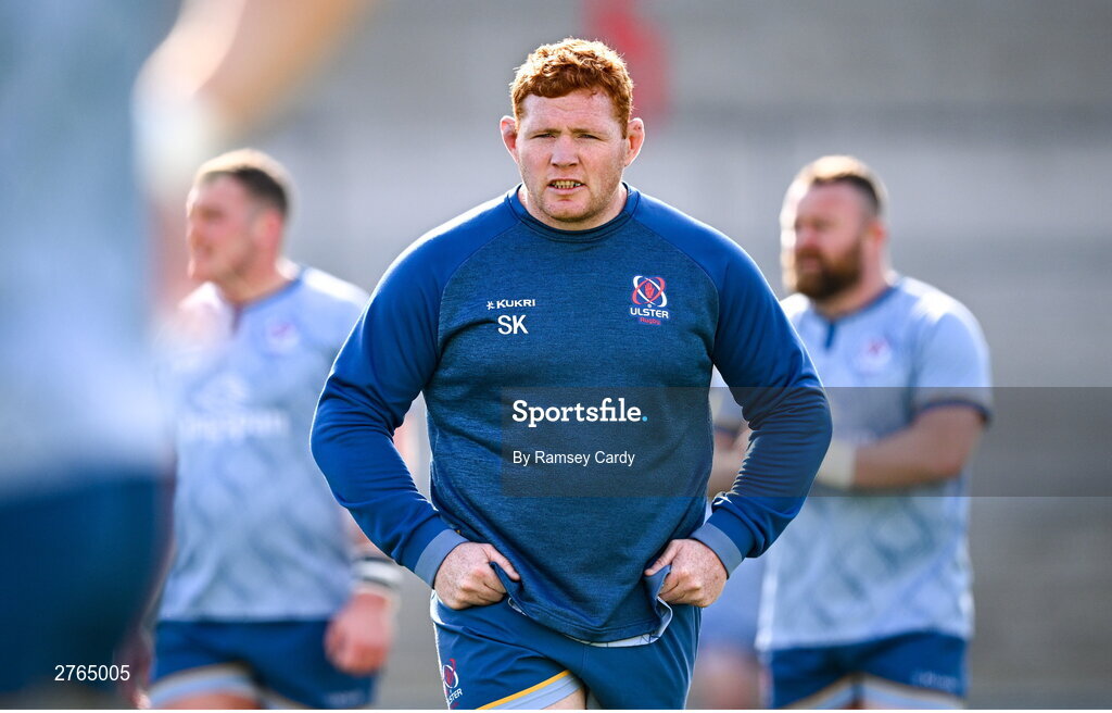 19 March 2024; Steven Kitshoff during Ulster Rugby squad training at the Kingspan Stadium in Belfast. Photo by Ramsey Cardy/Sportsfile