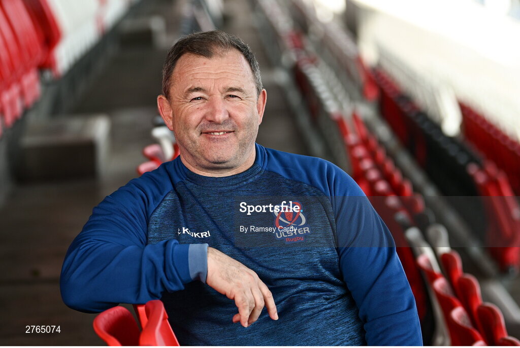 19 March 2024; Interim head coach Richie Murphy poses for a portrait after an Ulster Rugby media conference at the Kingspan Stadium in Belfast. Photo by Ramsey Cardy/Sportsfile