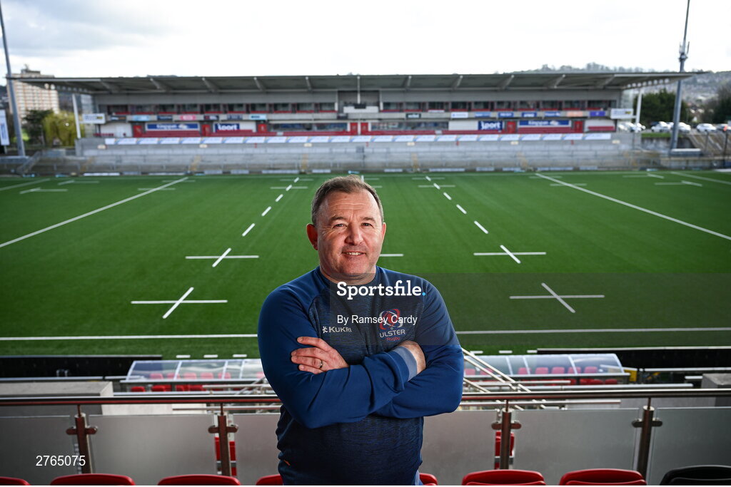 19 March 2024; Interim head coach Richie Murphy poses for a portrait after an Ulster Rugby media conference at the Kingspan Stadium in Belfast. Photo by Ramsey Cardy/Sportsfile