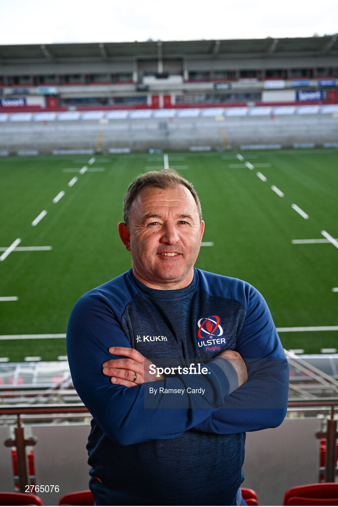 19 March 2024; Interim head coach Richie Murphy poses for a portrait after an Ulster Rugby media conference at the Kingspan Stadium in Belfast. Photo by Ramsey Cardy/Sportsfile
