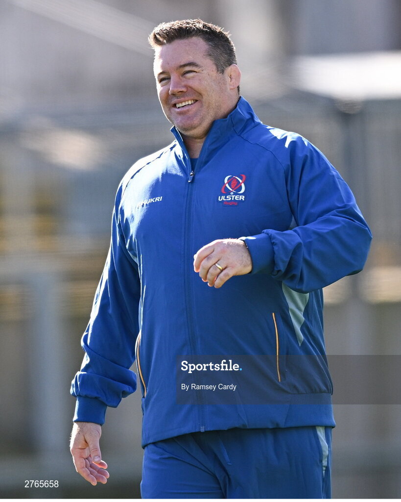 19 March 2024; National scrum coach John Fogarty during Ulster Rugby squad training at the Kingspan Stadium in Belfast. Photo by Ramsey Cardy/Sportsfile