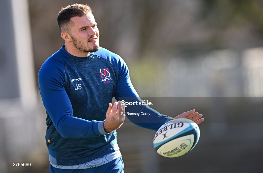 19 March 2024; Jacob Stockdale during Ulster Rugby squad training at the Kingspan Stadium in Belfast. Photo by Ramsey Cardy/Sportsfile