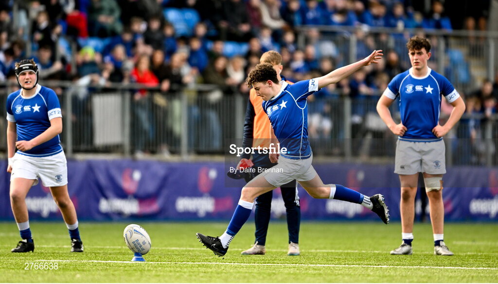 20 March 2024; William Kelly of St Mary’s College during the Bank of Ireland Leinster Schools Junior Cup final match between St Mary's College and Terenure College at Energia Park in Dublin. Photo by Daire Brennan/Sportsfile
