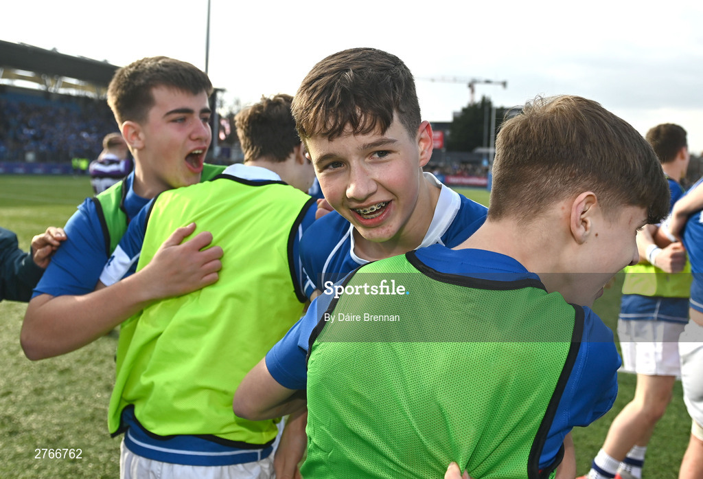 20 March 2024; Jack Fogarty of St Mary’s College celebrates after the Bank of Ireland Leinster Schools Junior Cup final match between St Mary's College and Terenure College at Energia Park in Dublin. Photo by Daire Brennan/Sportsfile