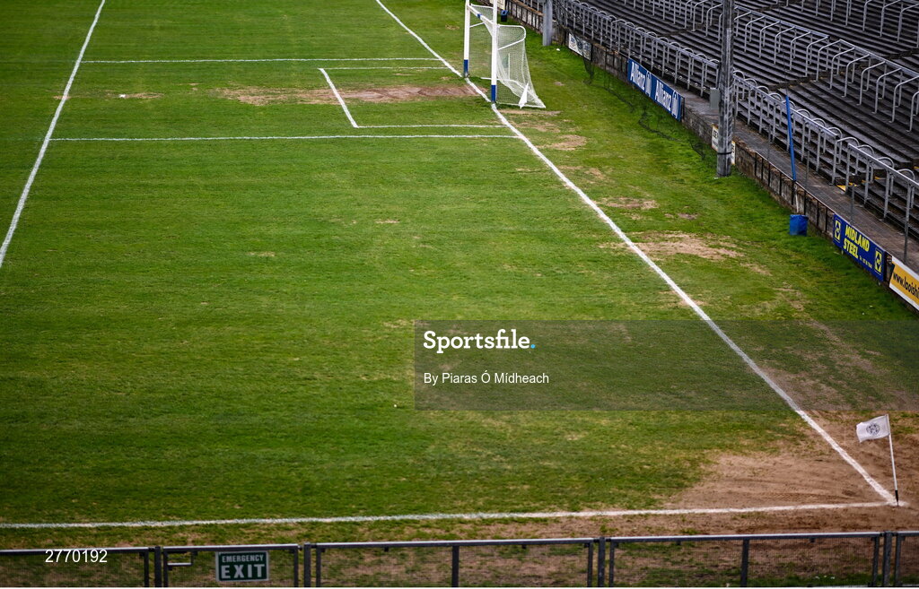 24 March 2024; A general view of the pitch before the Allianz Hurling League Division 1 semi-final match between Clare and Tipperary at Laois Hire O'Moore Park in Portlaoise, Laois. Photo by Piaras Ó Mídheach/Sportsfile