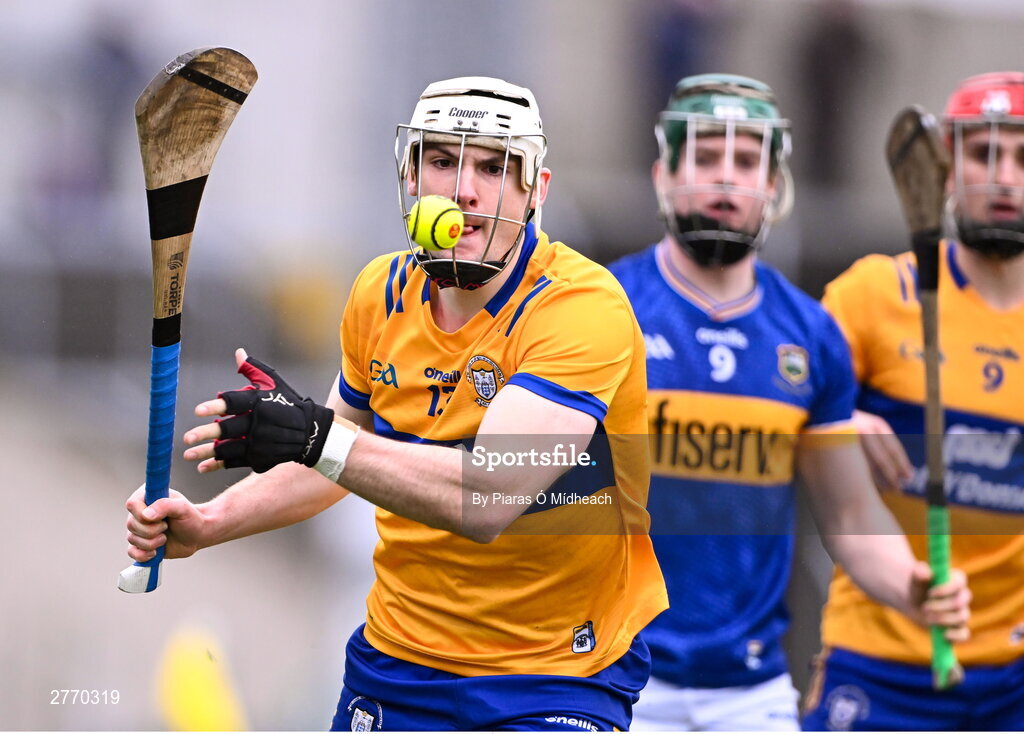 24 March 2024; Keith Smyth of Clare during the Allianz Hurling League Division 1 semi-final match between Clare and Tipperary at Laois Hire O'Moore Park in Portlaoise, Laois. Photo by Piaras Ó Mídheach/Sportsfile
