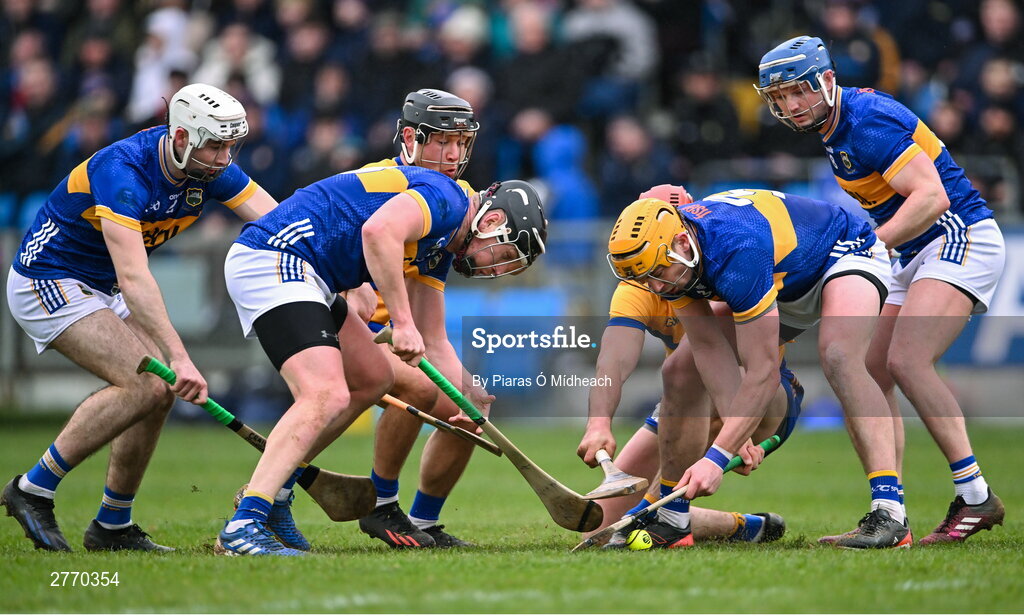 24 March 2024; Ronan Maher of Tipperary, 3, gathers possession during the Allianz Hurling League Division 1 semi-final match between Clare and Tipperary at Laois Hire O'Moore Park in Portlaoise, Laois. Photo by Piaras Ó Mídheach/Sportsfile