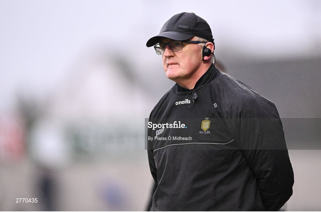 24 March 2024; Clare manager Brian Lohan during the Allianz Hurling League Division 1 semi-final match between Clare and Tipperary at Laois Hire O'Moore Park in Portlaoise, Laois. Photo by Piaras Ó Mídheach/Sportsfile