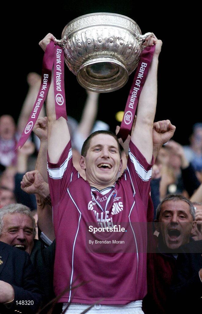24 July 2004; Westmeath captain David O'Shaughnessy lifts the Leinster cup after victory over Laois. Bank of Ireland Leinster Senior Football Championship Final Replay, Westmeath v Laois, Croke Park, Dublin. Picture credit; Brendan Moran / SPORTSFILE