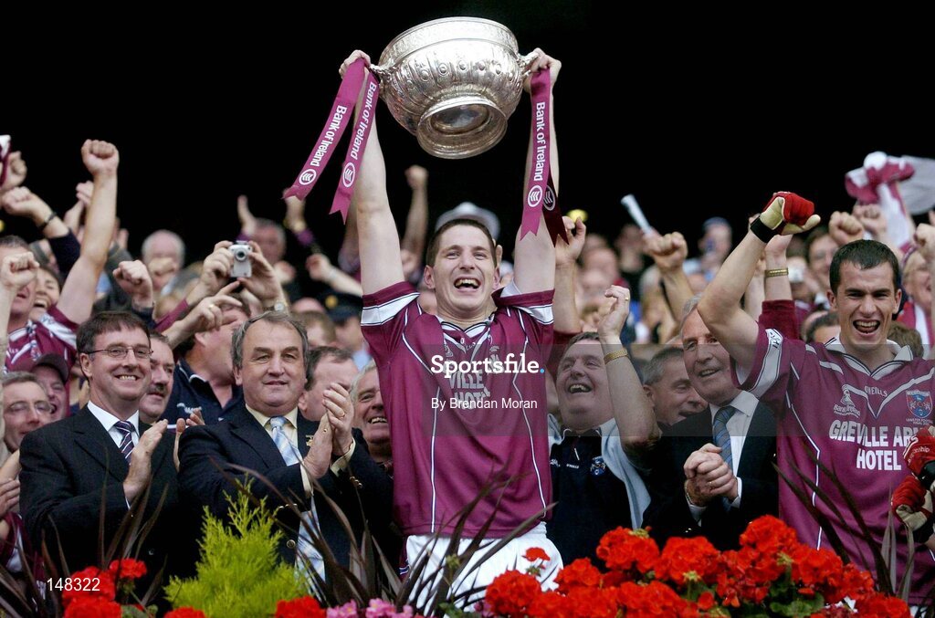 24 July 2004; Westmeath captain David O'Shaughnessy lifts the Leinster cup after victory over Laois. Bank of Ireland Leinster Senior Football Championship Final Replay, Westmeath v Laois, Croke Park, Dublin. Picture credit; Brendan Moran / SPORTSFILE