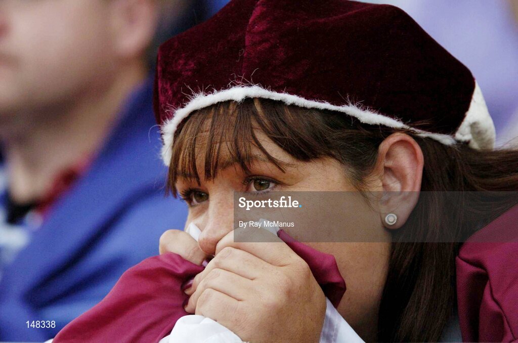 24 July 2004; A Westmeath supporter watches the final minutes of the game. Bank of Ireland Leinster Senior Football Championship Final Replay, Westmeath v Laois, Croke Park, Dublin. Picture credit; Ray McManus / SPORTSFILE